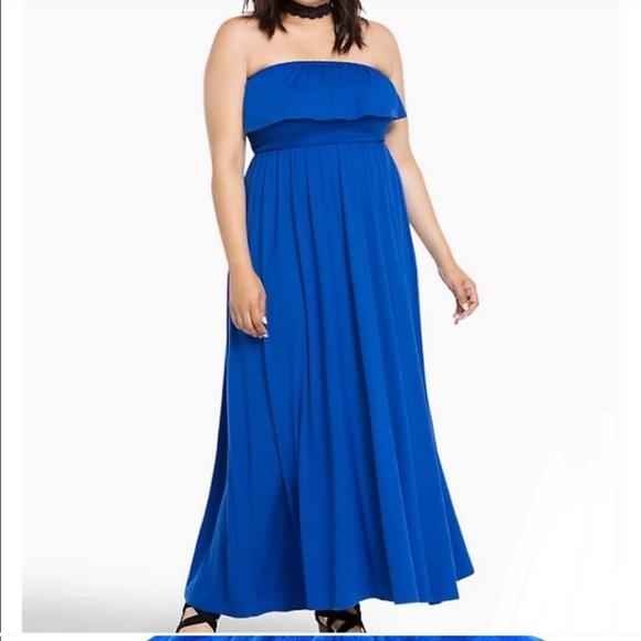 Torrid Blue Smocked Ruffled Maxi Tube Dress Size 1X New without tags